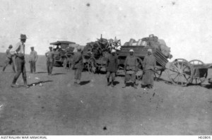 Figure 2: ANZAC Field Laboratory loaded on wagons in Gaza, Egypt prior to movement in 1916; Australian War Memorial photo B02805